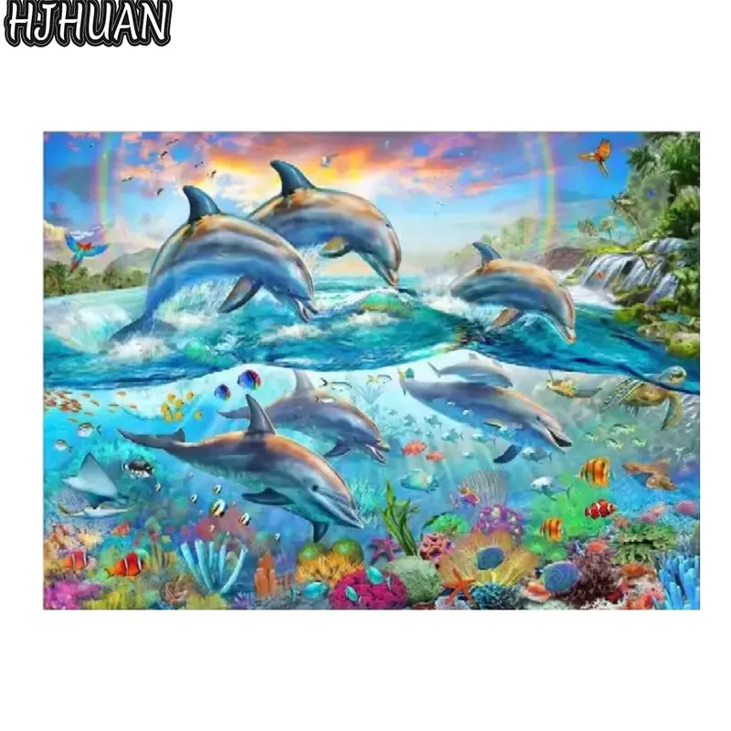 Peinture diamant animaux marins 20 à 65 cm carré