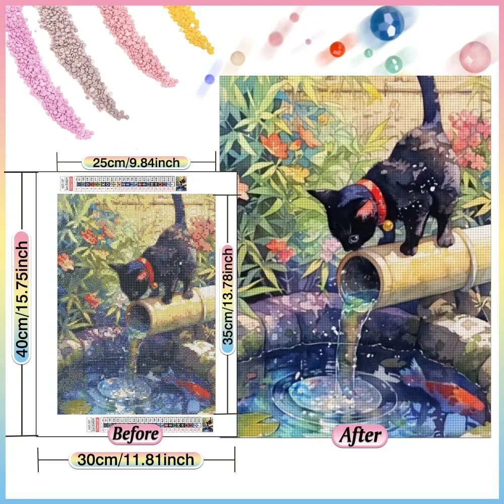 Peinture diamant bambou chat animal carré rond 20x30cm à 50x70cm