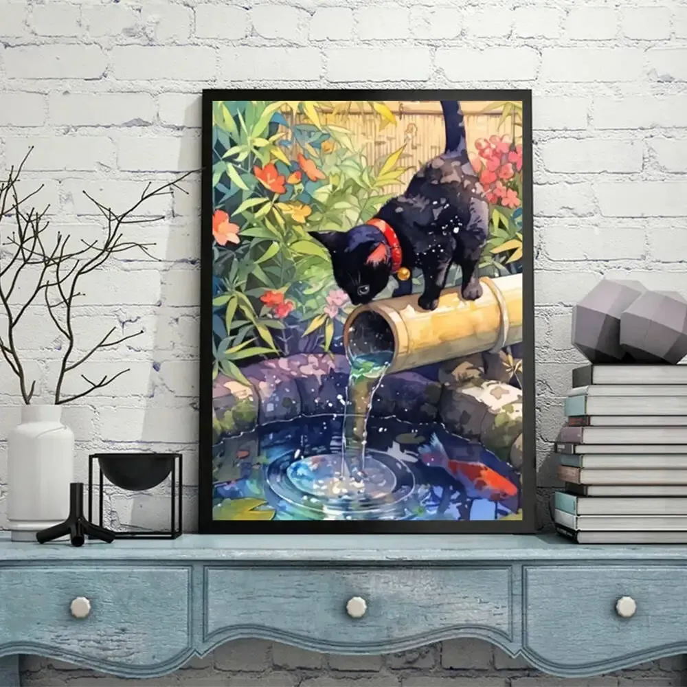 Peinture diamant bambou chat animal carré rond 20x30cm à 50x70cm