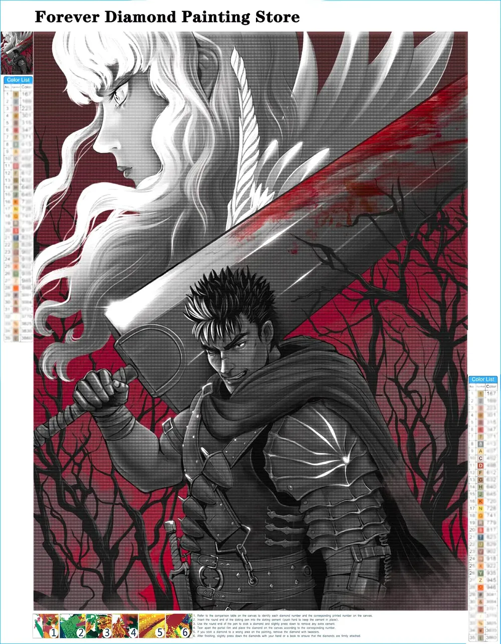 Peinture diamant Berserk anime japonais 20x25 à 30x40 cm