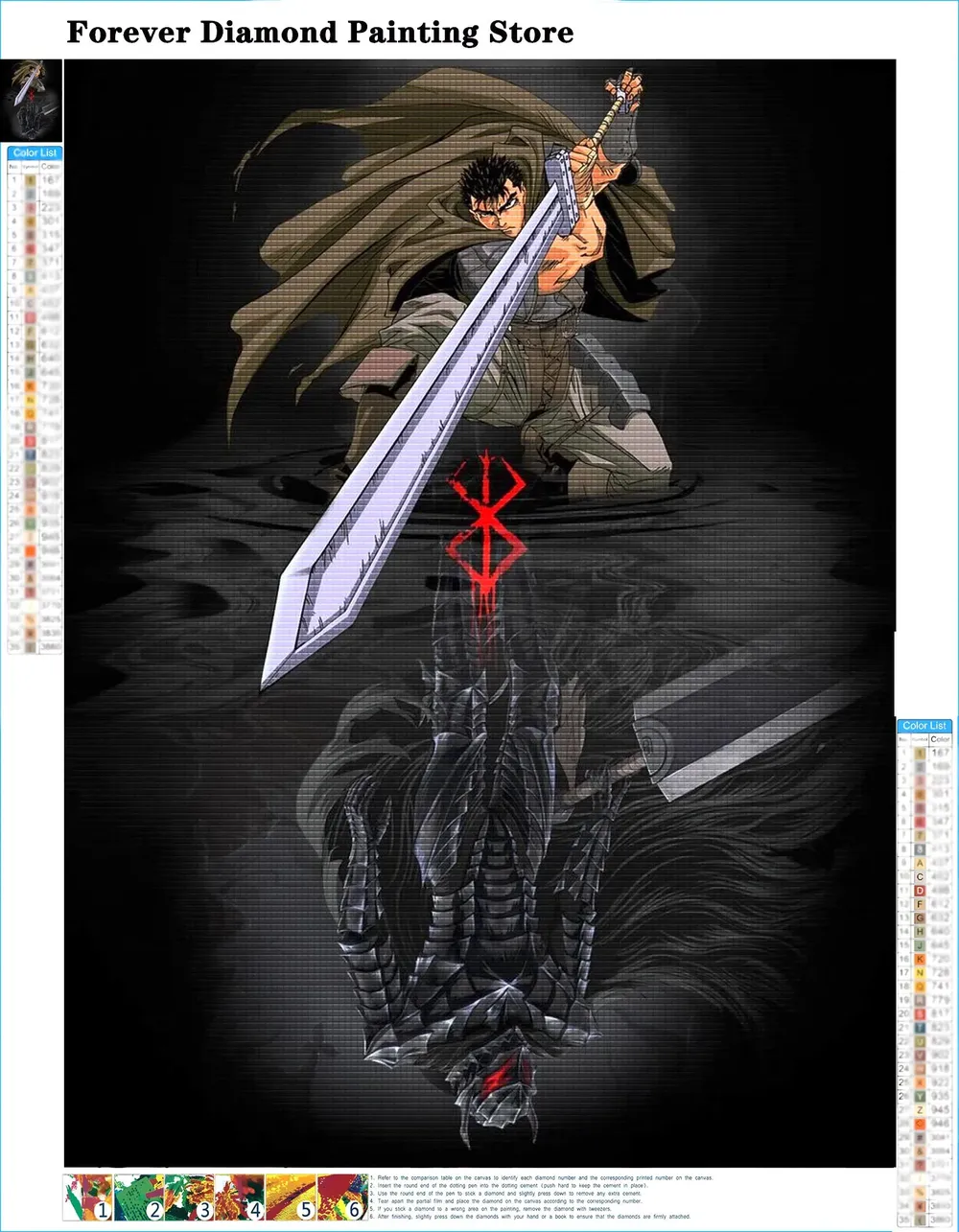 Peinture diamant Berserk anime japonais 20x25 à 30x40 cm