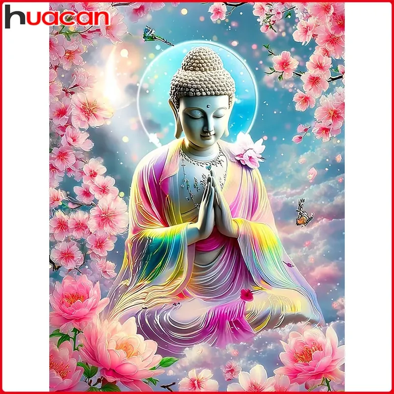 Peinture diamant Bouddha fleurs religieuse