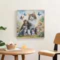 Peinture diamant chat fleurs papillon 30 à 50 cm carré ou rond – 3