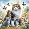 Peinture diamant chat fleurs papillon 30 à 50 cm carré ou rond – Couleur DZDP92032
