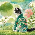 Peinture diamant chat kimono Sakura 30x30 à 50x50 cm – Couleur B10