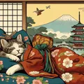 Peinture diamant chat kimono Sakura 30x30 à 50x50 cm – Couleur B11