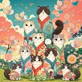 Peinture diamant chat kimono Sakura 30x30 à 50x50 cm – Couleur BLANC (B1)