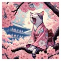 Peinture diamant chat kimono Sakura 30x30 à 50x50 cm – Couleur Bleu marine (B9)
