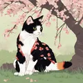 Peinture diamant chat kimono Sakura 30x30 à 50x50 cm – Couleur Bourgogne (B4)