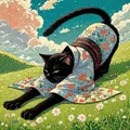 Peinture diamant chat kimono Sakura 30x30 à 50x50 cm – Couleur Gris clair (B6)
