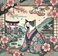 Peinture diamant chat kimono Sakura 30x30 à 50x50 cm – Couleur Jaune (B2)