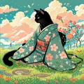Peinture diamant chat kimono Sakura 30x30 à 50x50 cm – Couleur Rouge (B3)