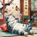 Peinture diamant chat kimono Sakura 30x30 à 50x50 cm – Couleur Violet (B5)