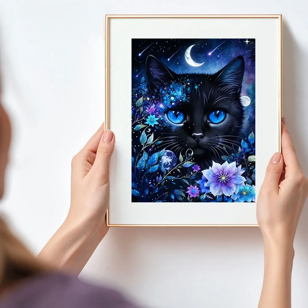 Peinture diamant chat lune 20x30 à 50x70 cm