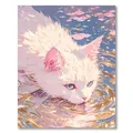 Peinture diamant chat mignon 20x30 à 40x50 cm – Couleur BLANC (XP-5891)