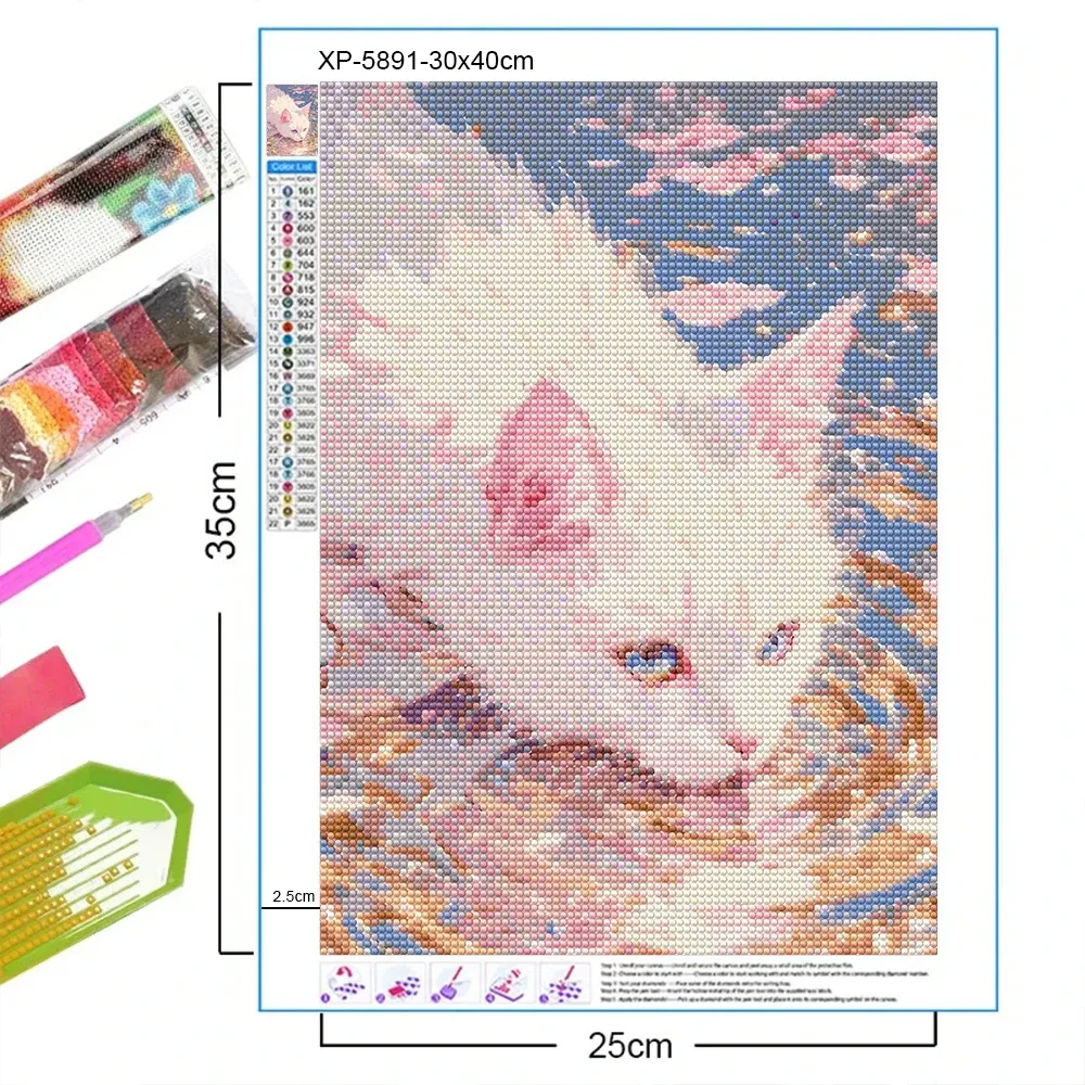 Peinture diamant chat mignon 20x30 à 40x50 cm