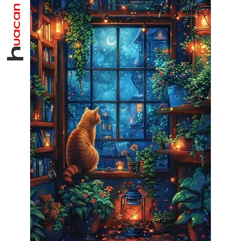 Peinture diamant chat paysage 20 à 70 cm carré ou rond