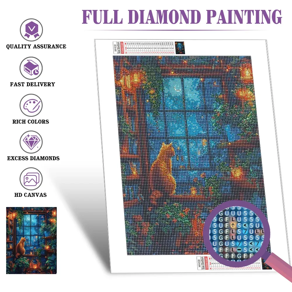 Peinture diamant chat paysage 20 à 70 cm carré ou rond