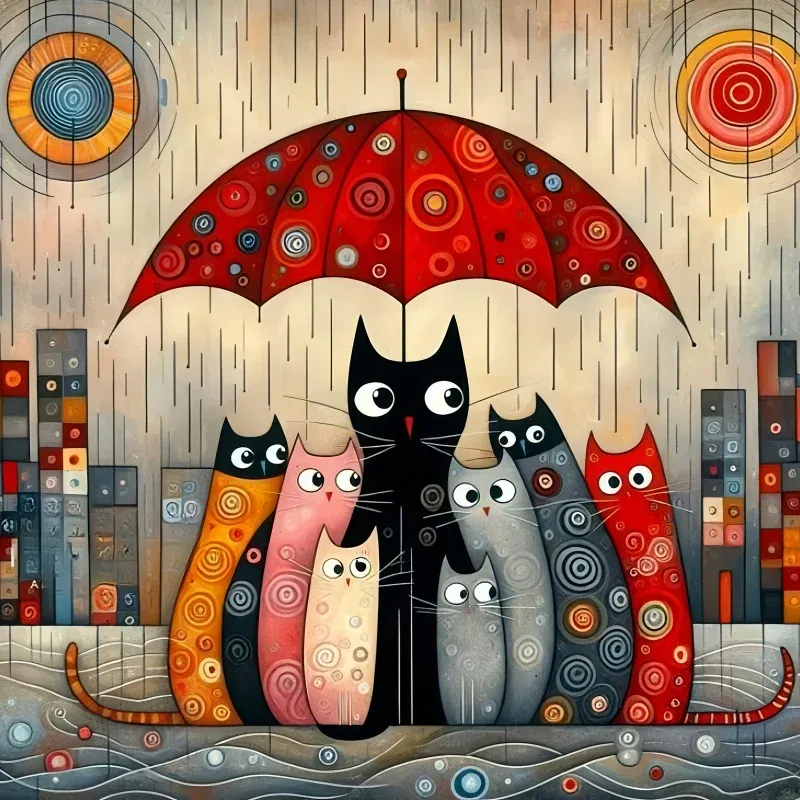Peinture diamant chat sous parapluie 20 à 50 cm