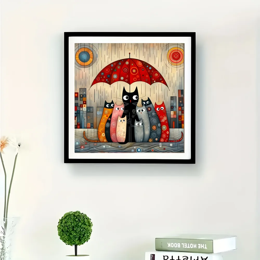 Peinture diamant chat sous parapluie 20 à 50 cm