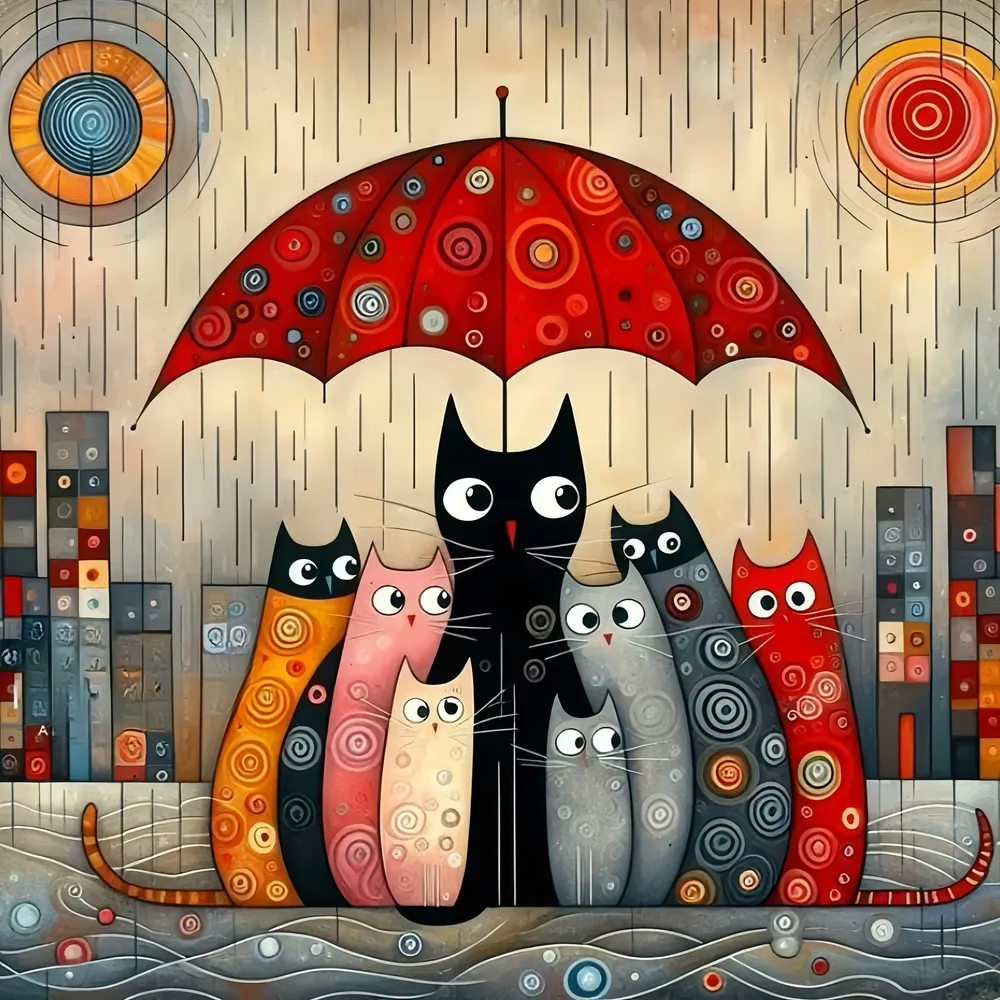 Peinture diamant chat sous parapluie 20 à 50 cm