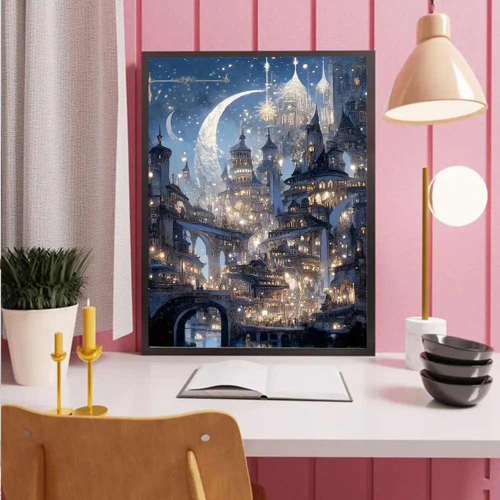 Peinture diamant château lune 20x30 à 50x70 cm
