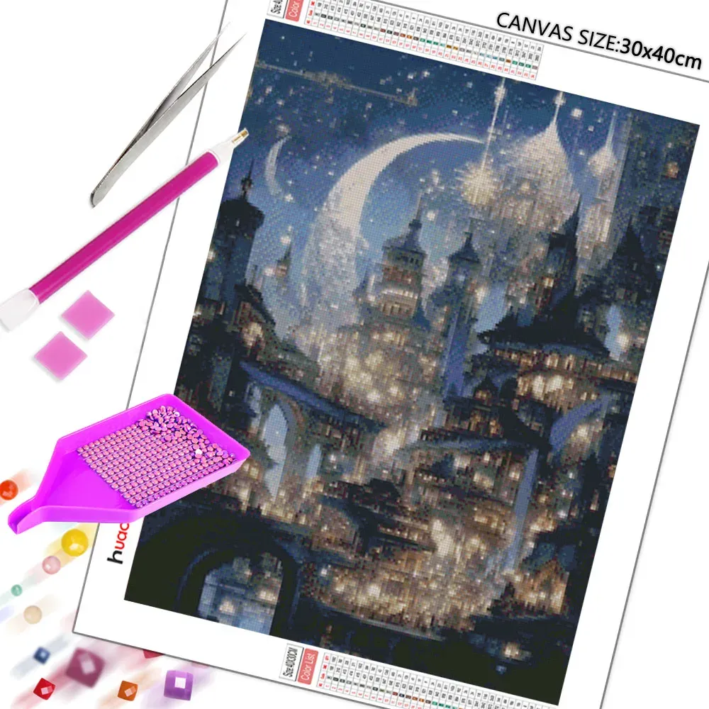 Peinture diamant château lune 20x30 à 50x70 cm