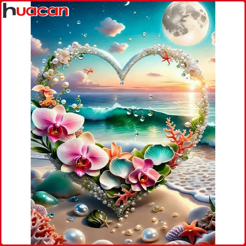 Peinture diamant cœur floral bord de mer 20 à 70 cm carré ou rond