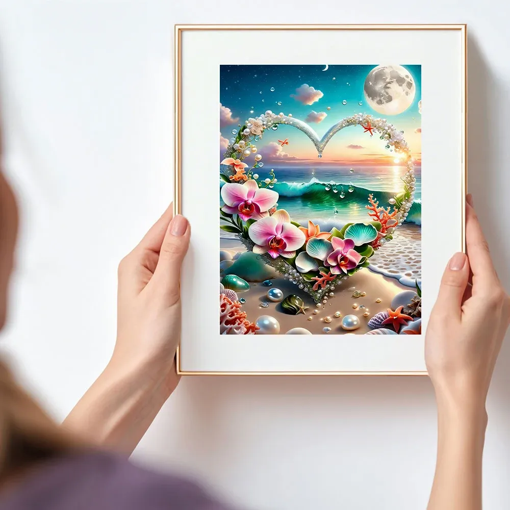 Peinture diamant cœur floral bord de mer 20 à 70 cm carré ou rond