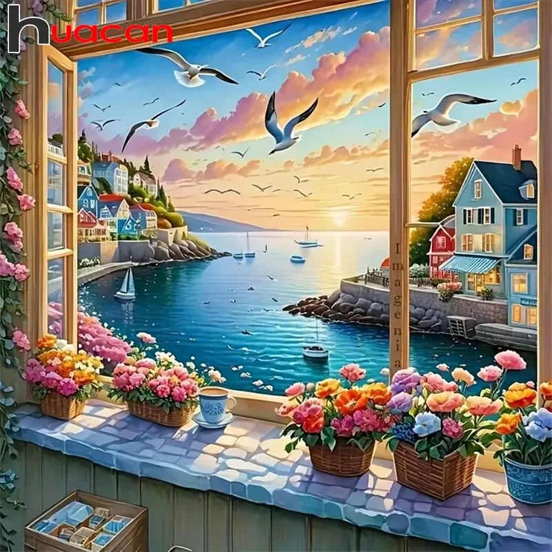Peinture diamant coucher soleil mer 20x20 à 40x40 cm