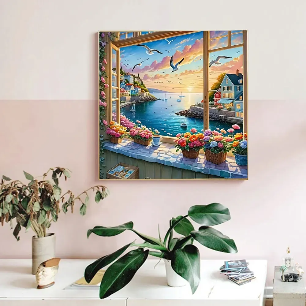 Peinture diamant coucher soleil mer 20x20 à 40x40 cm