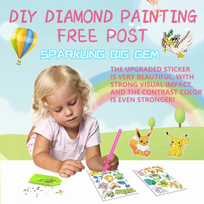 Peinture diamant DIY Pikachu Eevee anime pour enfants