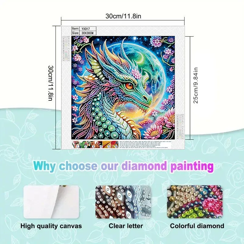 Peinture diamant dragon coloré 30x30cm