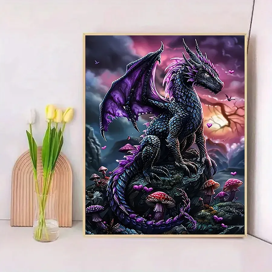 Peinture diamant dragon et champignon 30 à 70 cm