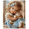 Peinture diamant fille chat chien 20x30 à 50x70 cm – Couleur FC600