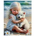 Peinture diamant fille chat chien 20x30 à 50x70 cm – Couleur FC601