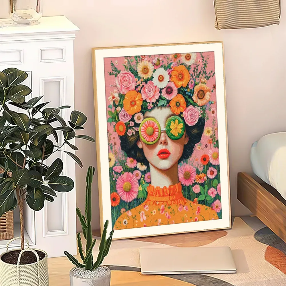 Peinture diamant fille fleur abstrait 30 à 60 cm