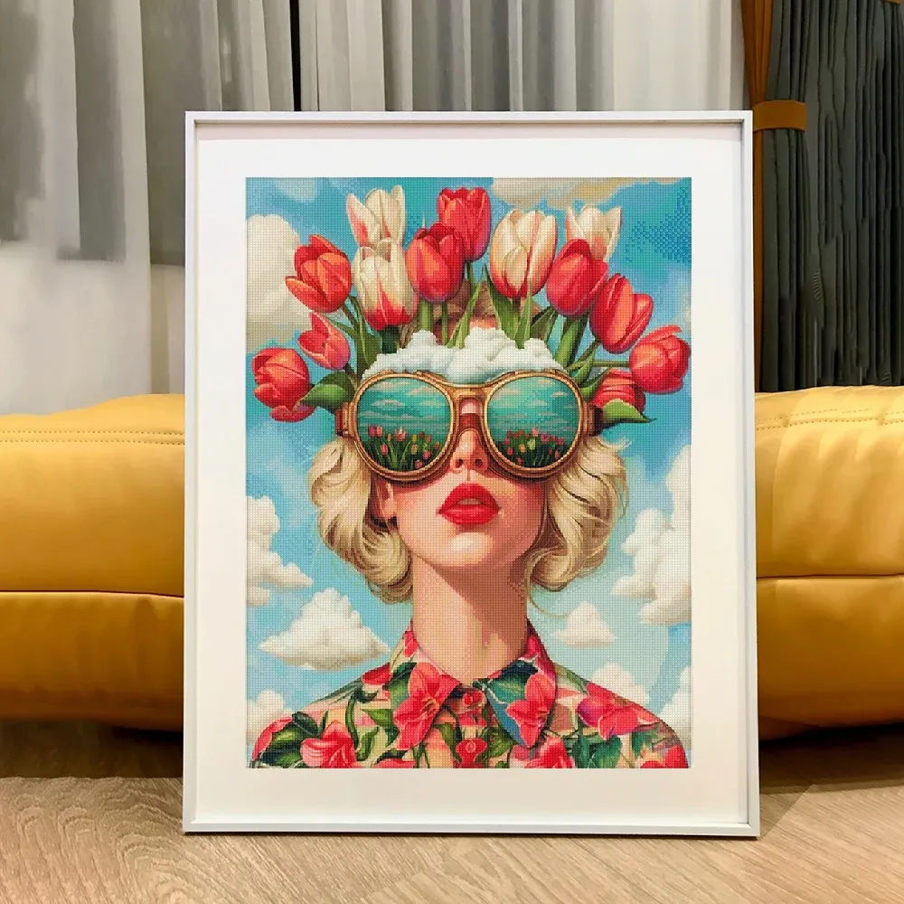 Peinture diamant fille fleur abstrait 30 à 60 cm