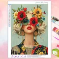 Peinture diamant fille fleur abstrait 30 à 60 cm – Couleur VET2561