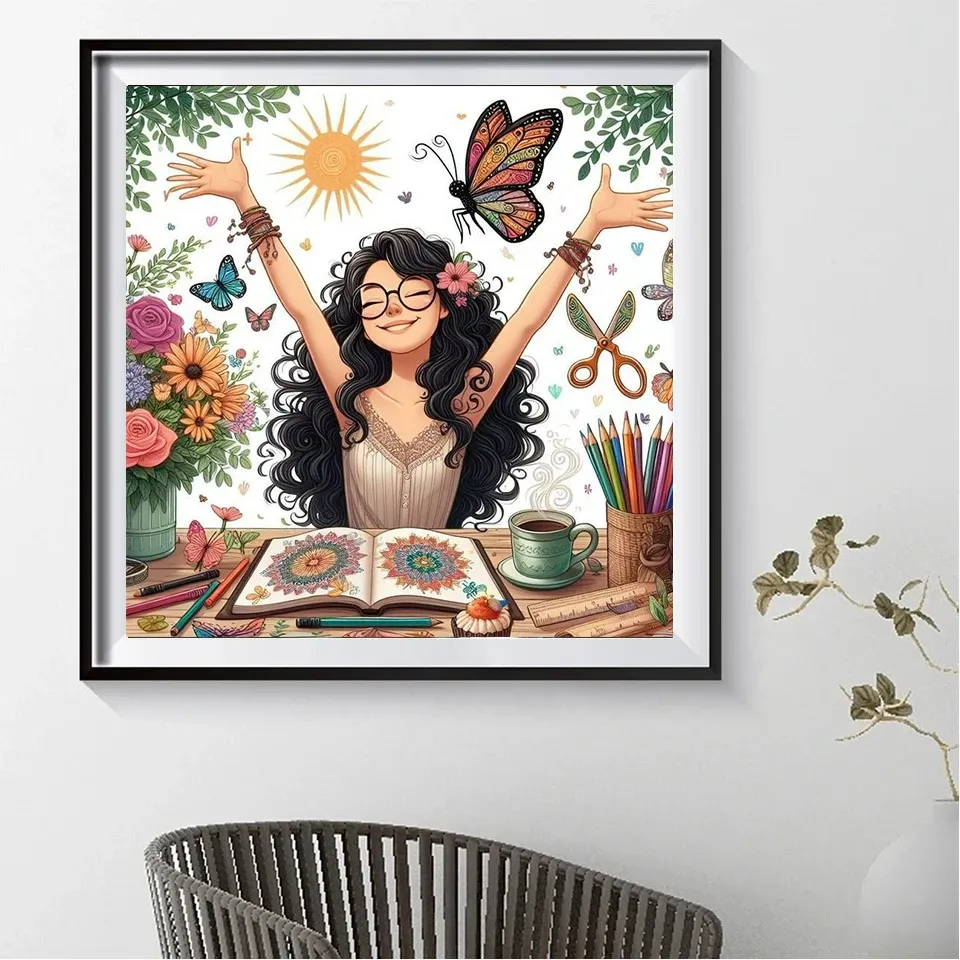 Peinture diamant fille paresseuse chat 20 à 60 cm
