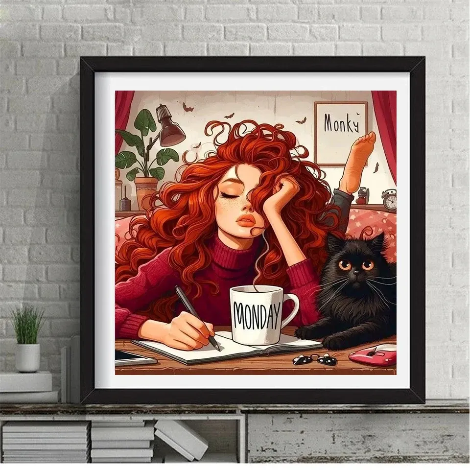 Peinture diamant fille paresseuse chat 20 à 60 cm