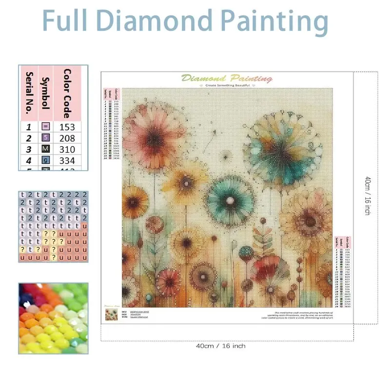 Peinture diamant fleur abstraite 25 à 40 cm