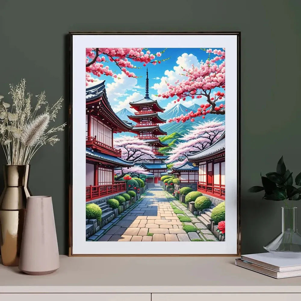 Peinture diamant fleur cerisier montagne 20 à 50 cm carré ou rond