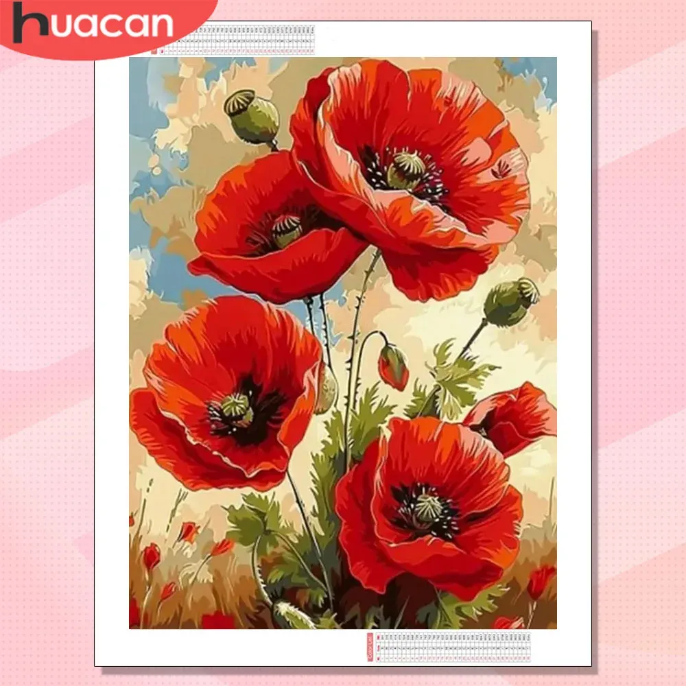 Peinture diamant fleur coquelicot 20x30 à 50x70 cm