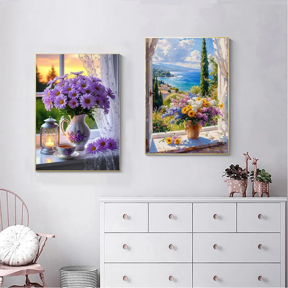 Peinture diamant fleur lys rose pivoine 30 à 70 cm