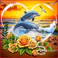 Peinture diamant fleurs dauphins 20 à 50 cm carré ou rond – 1
