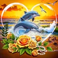 Peinture diamant fleurs dauphins 20 à 50 cm carré ou rond – Couleur 677