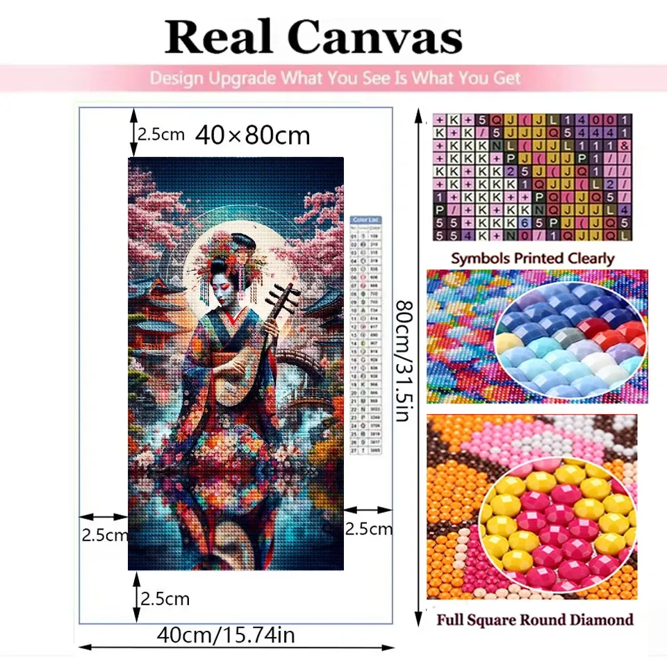 Peinture diamant Geisha fleur 30x50 à 40x70 cm
