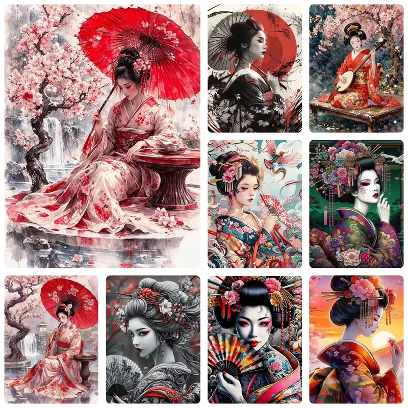 Peinture diamant geisha fleur cerisier 20x30 à 50x70 cm