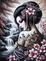 Peinture diamant geisha fleur cerisier 20x30 à 50x70 cm – Couleur A10